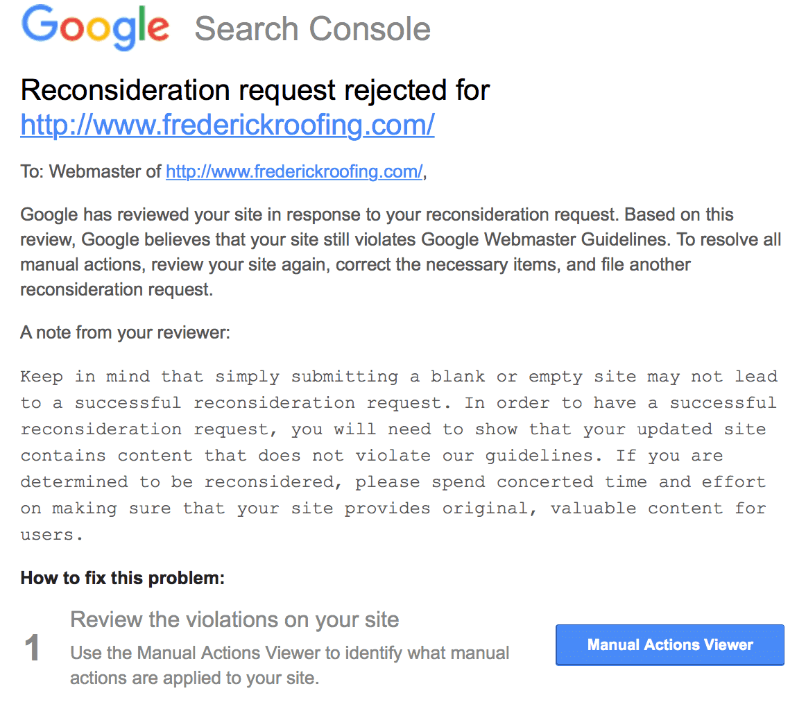 Google Reconsideration Request